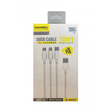 Câble 3 en 1 PAVAREAL DC-100 Charge Rapide 9A