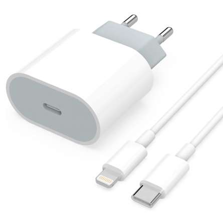 Kit Chargeur Secteur Rapide iPhone 20W + Câble USB-C Lightning 1m - Vue principale