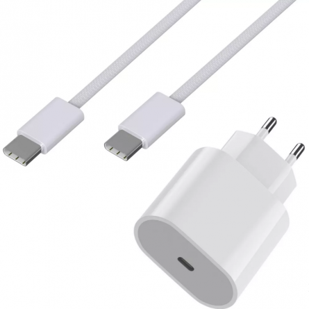 Kit Chargeur Secteur Rapide 20W + Câble USB-C vers USB-C 1m - Vue principale