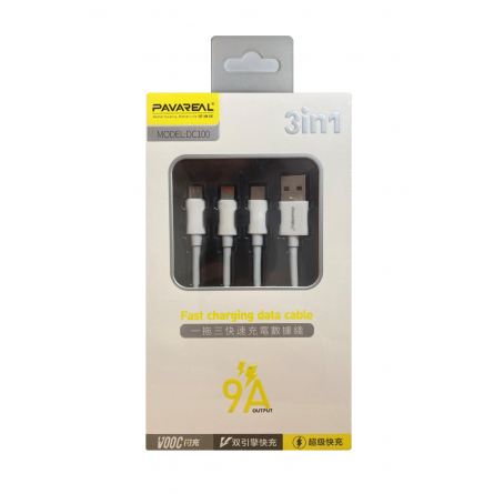 Câble 3 en 1 PAVAREAL DC-100 Charge Rapide 9A