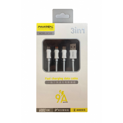 Câble 3 en 1 PAVAREAL DC-100 Charge Rapide 9A
