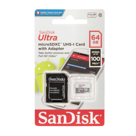 Carte MicroSDHC SanDisk Ultra 64 GB 100 Mb/s UHS-I avec Adaptateur SD