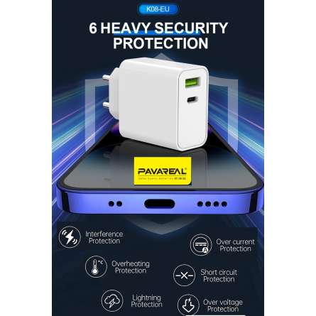 Chargeur Secteur USB-C + USB 65W PAVAREAL K-08 Fast Charge