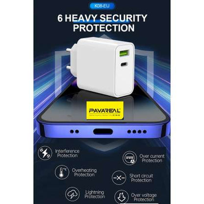 Chargeur Secteur USB-C + USB 65W PAVAREAL K-08 Fast Charge