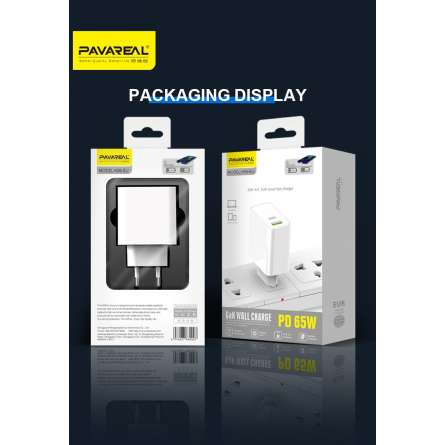 Chargeur Secteur USB-C + USB 65W PAVAREAL K-08 Fast Charge