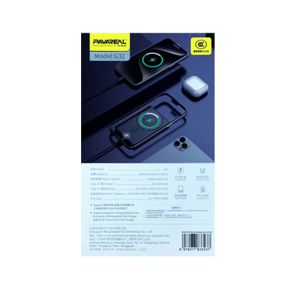 Power Bank PAVAREAL G32 15W Magnétique à Induction 5000 mAh Noir