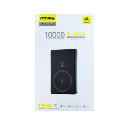 Power Bank PAVAREAL G33 15W Magnétique à Induction 10000 mAh Noir