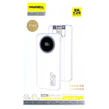 Power Bank PAVAREAL G51 Blanc 10000 mAh 200W 3 en 1